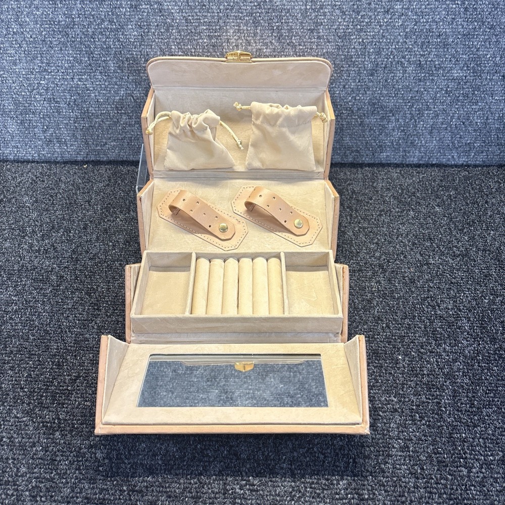 Leather Jewelry Peach &Beige Travel Case Organizer by Euro Classics 8"x4.5x4.5